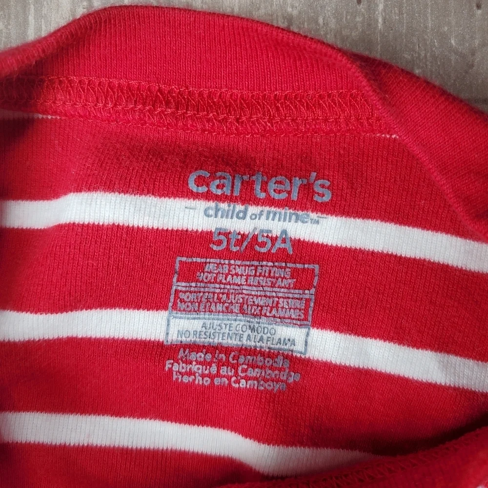 Carter's Child of Mine Toddler Christmas Pajama Set 2-Piece Size 5T Red & White
